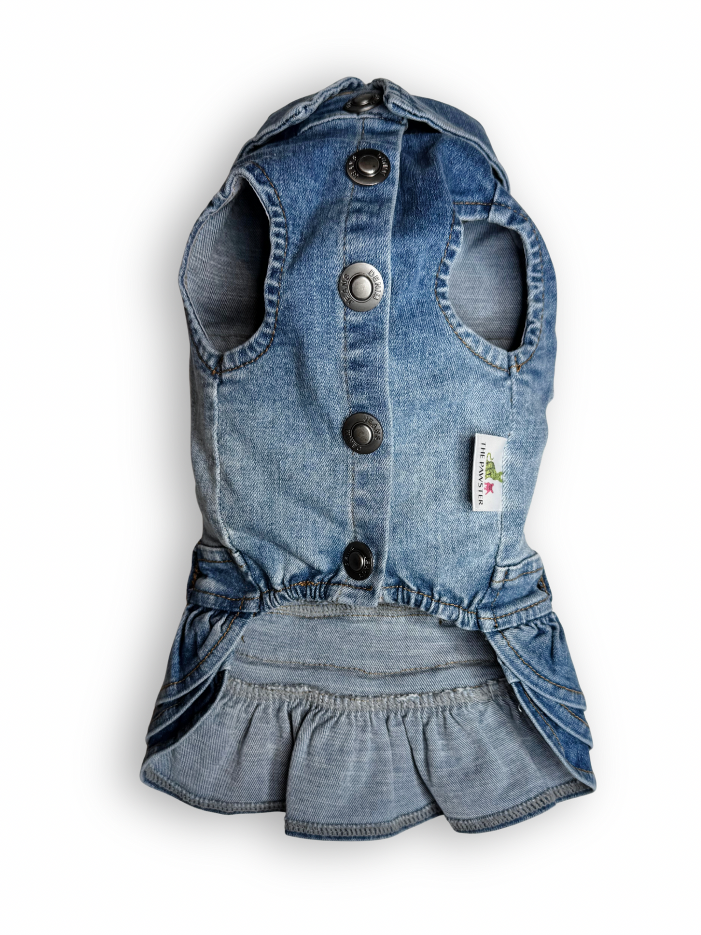 Stretchy Denim Dog Dress with Ruffled Skirt