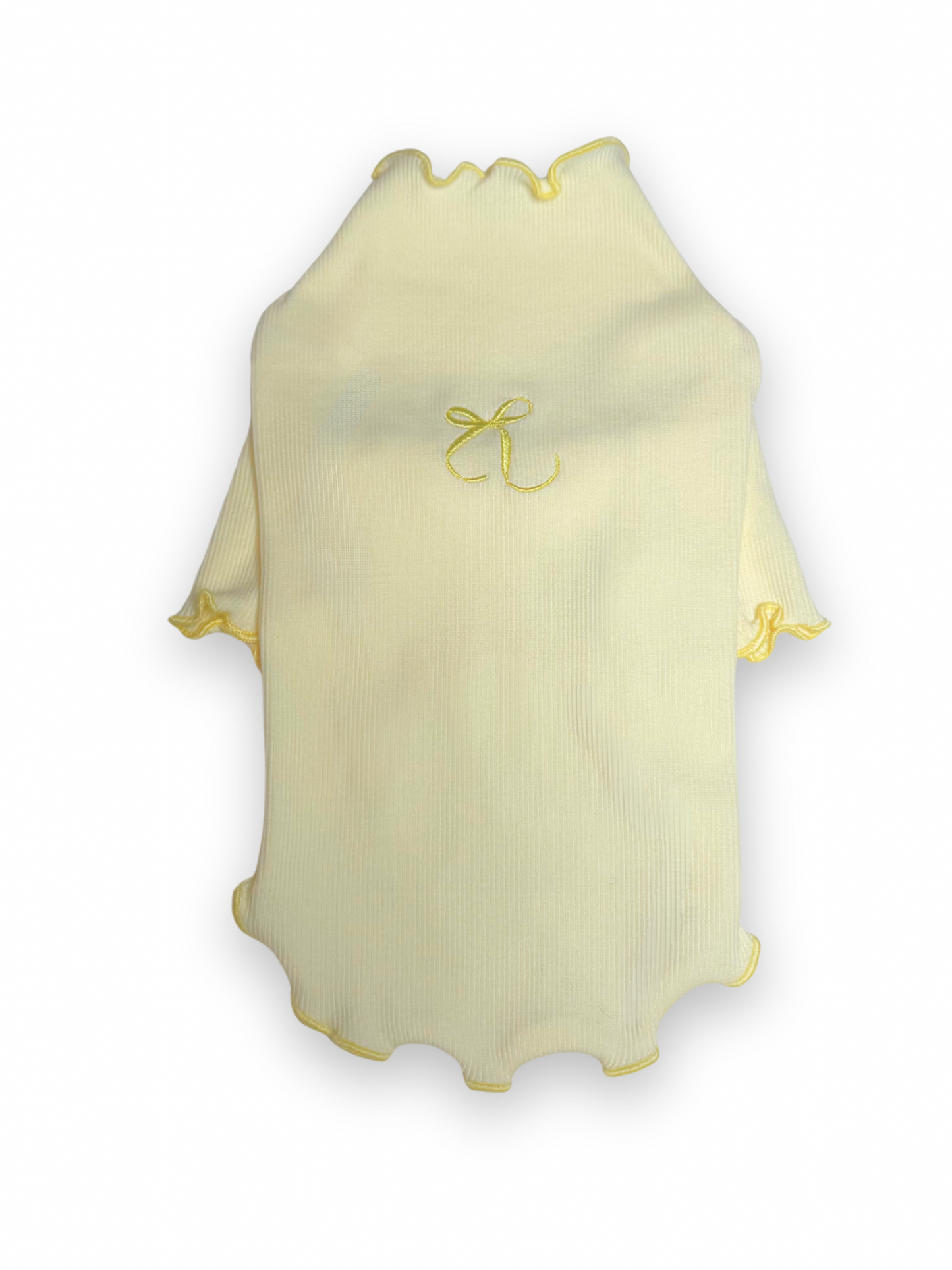 Embroidered Bow Ribbed Top