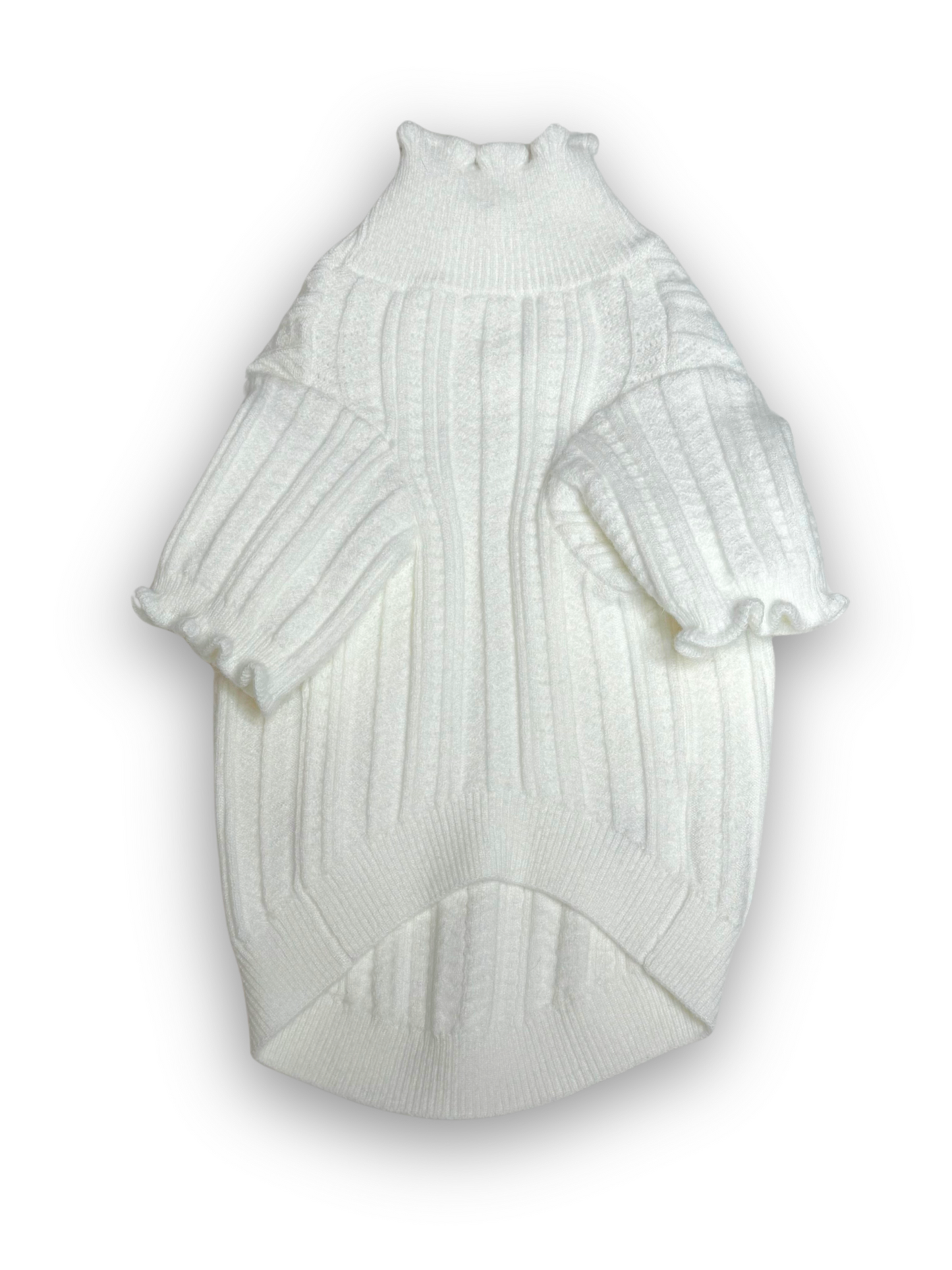 Knitted High Neck Dog Top with Ruffled Trim