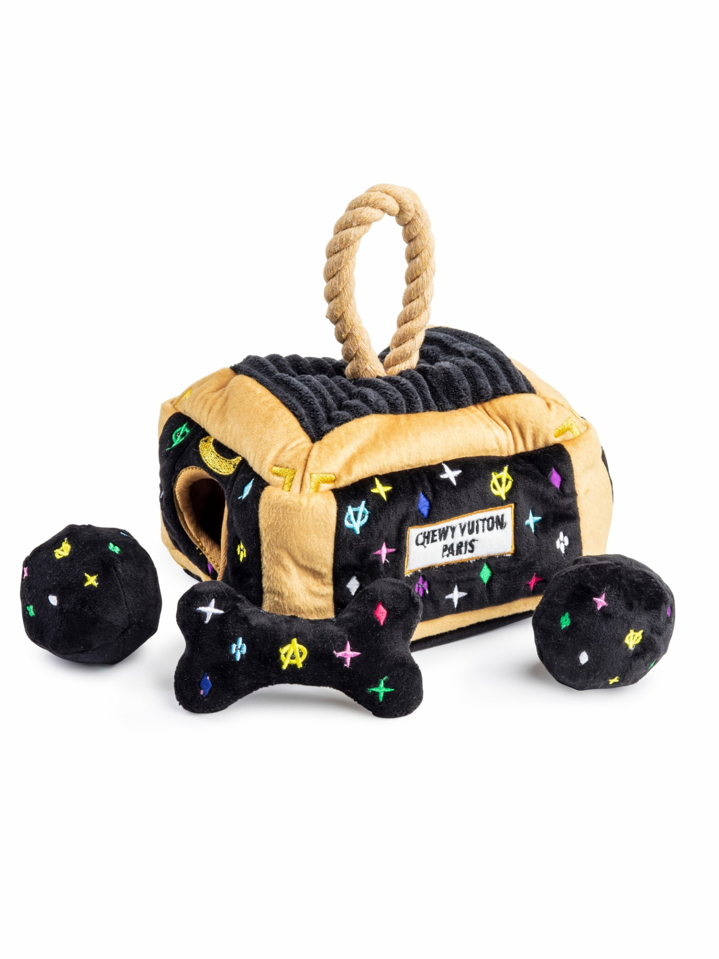 Black Monogram Chewy Vuiton Trunk Dog Toy