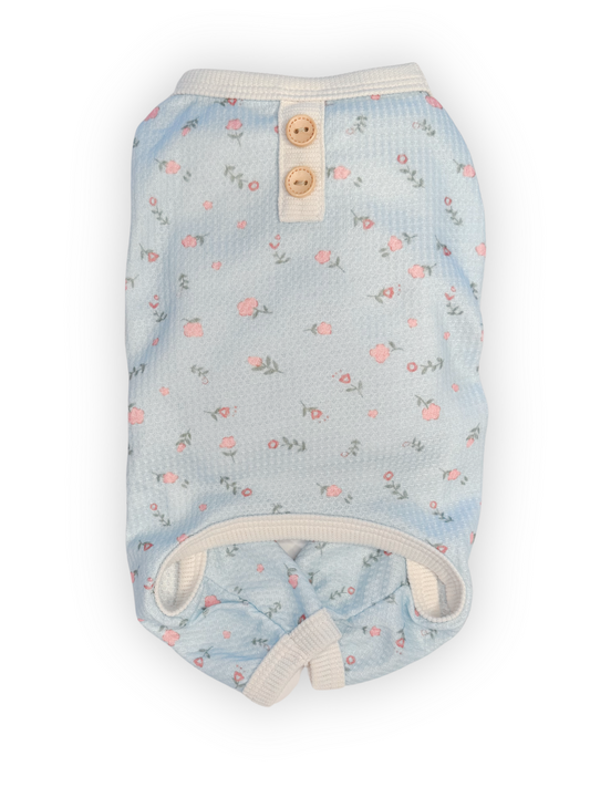 Snuggle Garden Pajamas – Floral Waffle Dog Onesie with Stretch & Button Detail