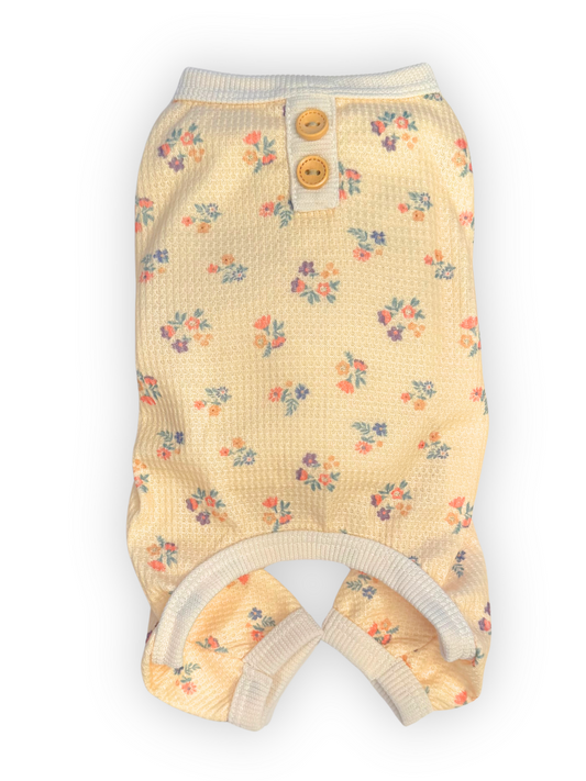 Snuggle Garden Pajamas – Floral Waffle Dog Onesie with Stretch & Button Detail