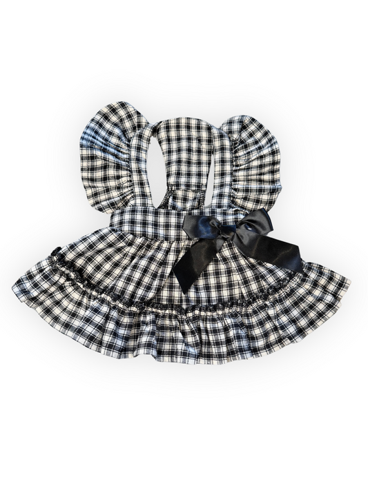 Prep & Posh Dog Dress – Black Plaid Dress with Ruffle Trim & Satin Bow