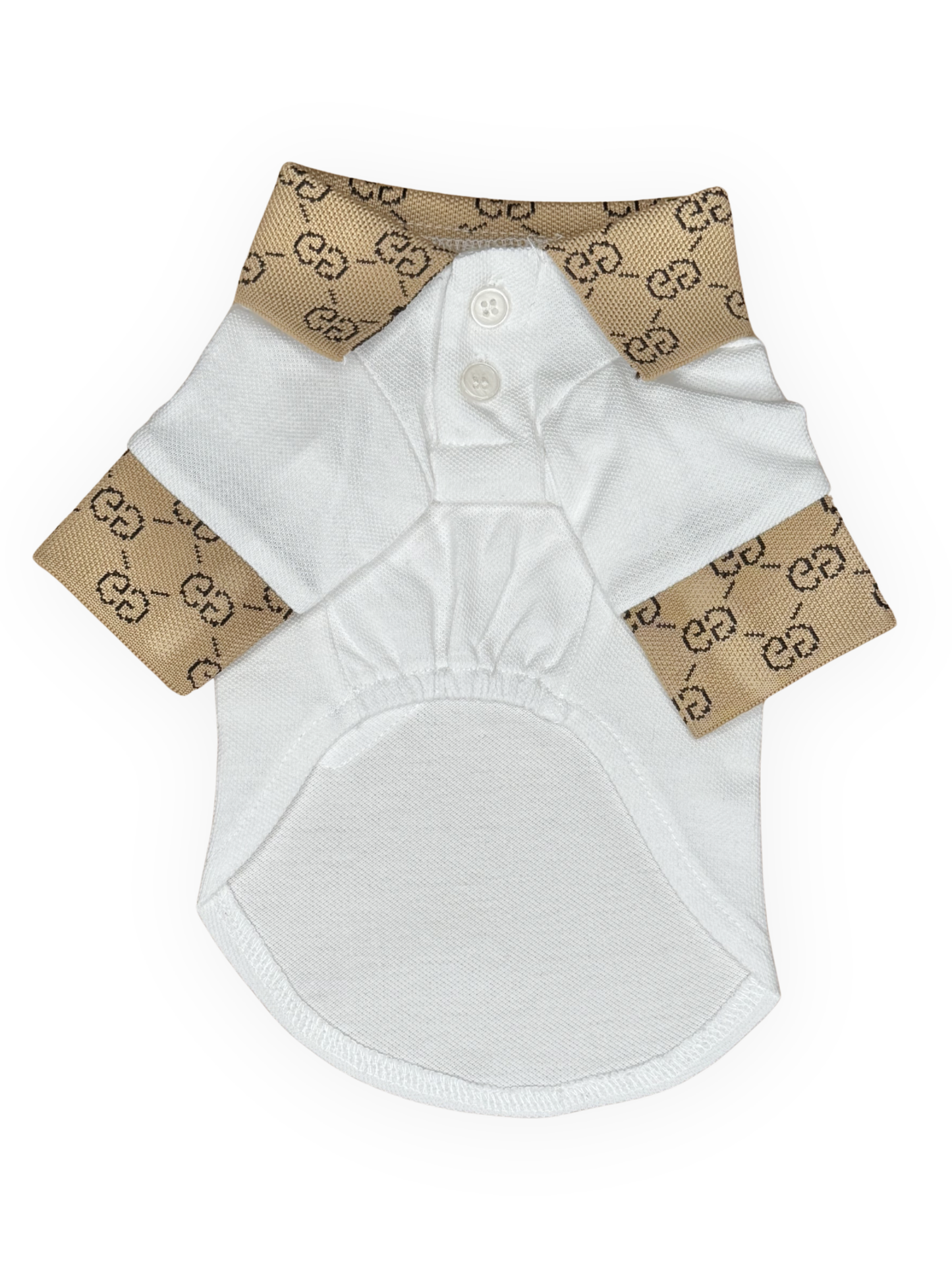 lux grrrci dog collar top white front view designer inspired dog polo shirt