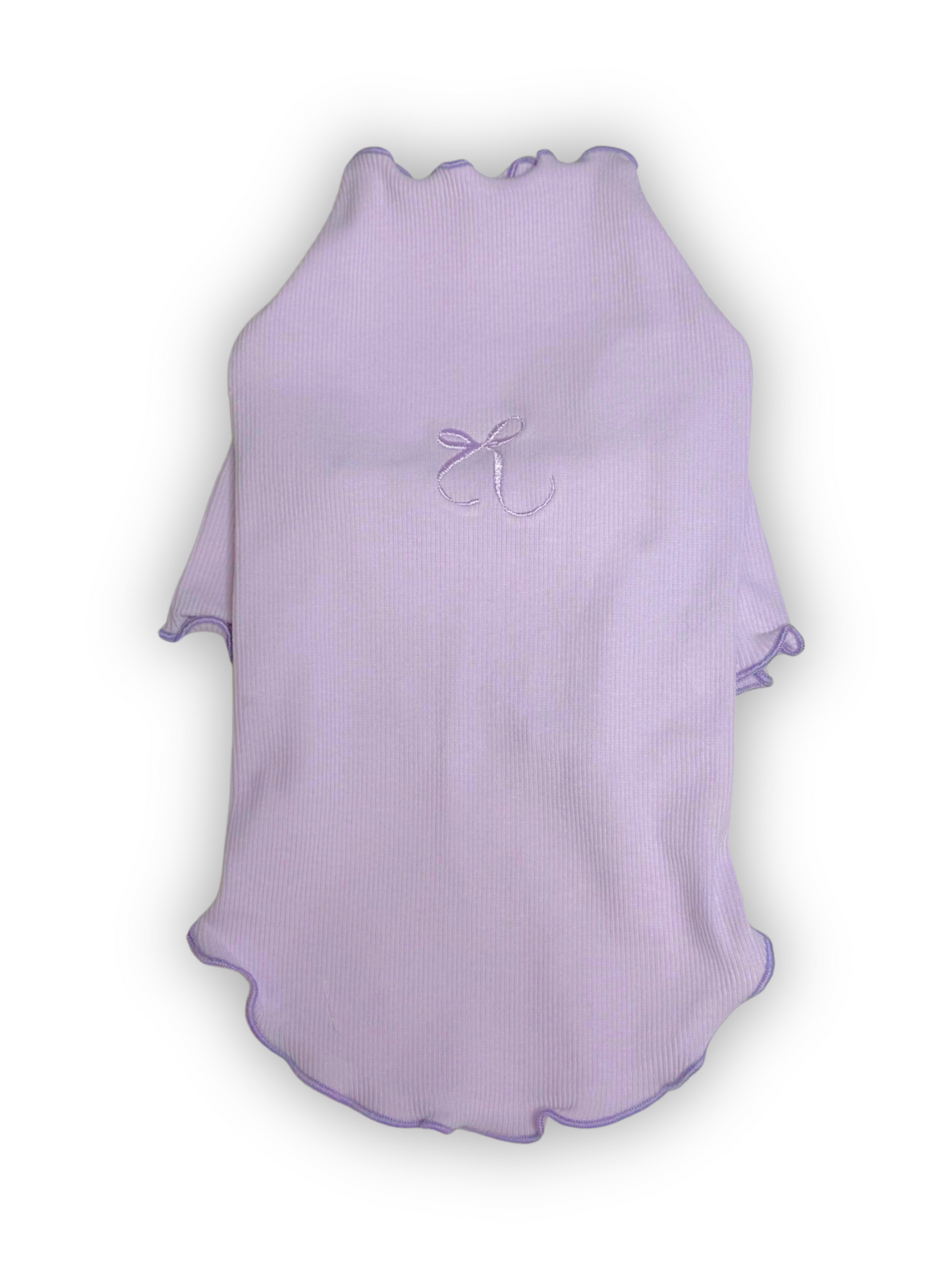 Embroidered Bow Ribbed Top