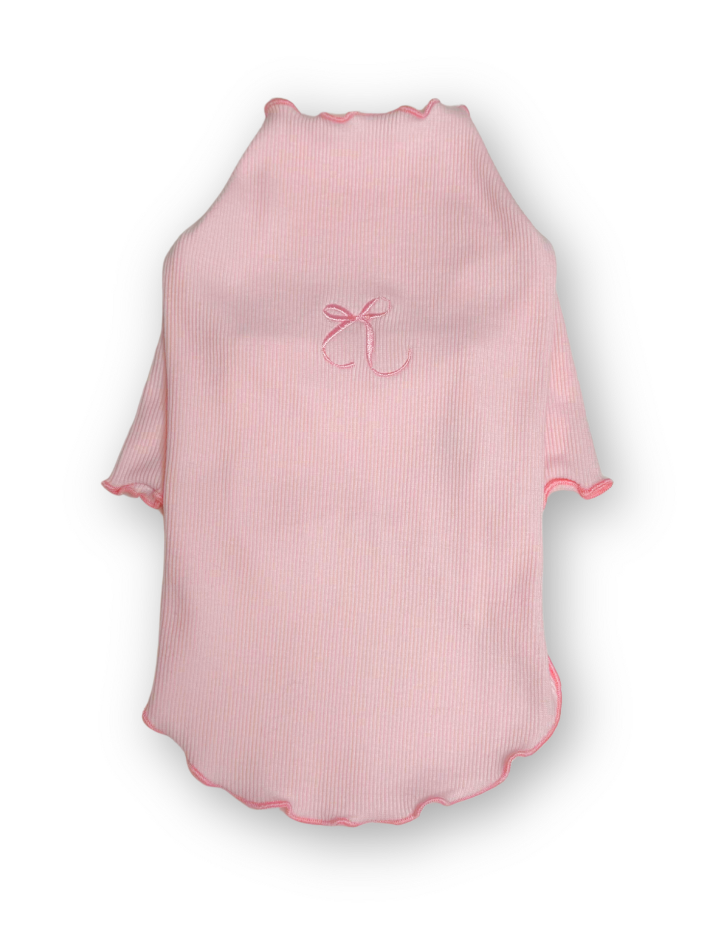 Embroidered Bow Ribbed Top