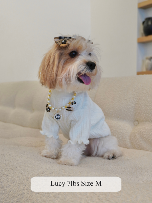 Knitted High Neck Dog Top with Ruffled Trim