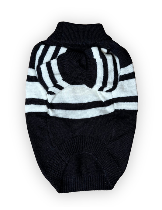 Pawda Milano stretchy black and white knit dog sweater back view by The Pawster