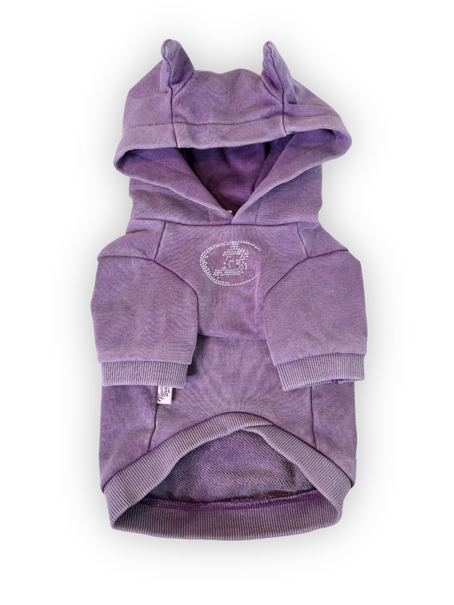 Back view of Pawster purple rhinestone dog hoodie with logo and pocket