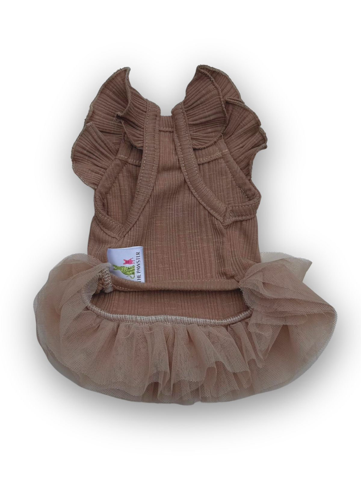 Front view of Pawster Tutu Much Cuteness Dog Dress in brown
