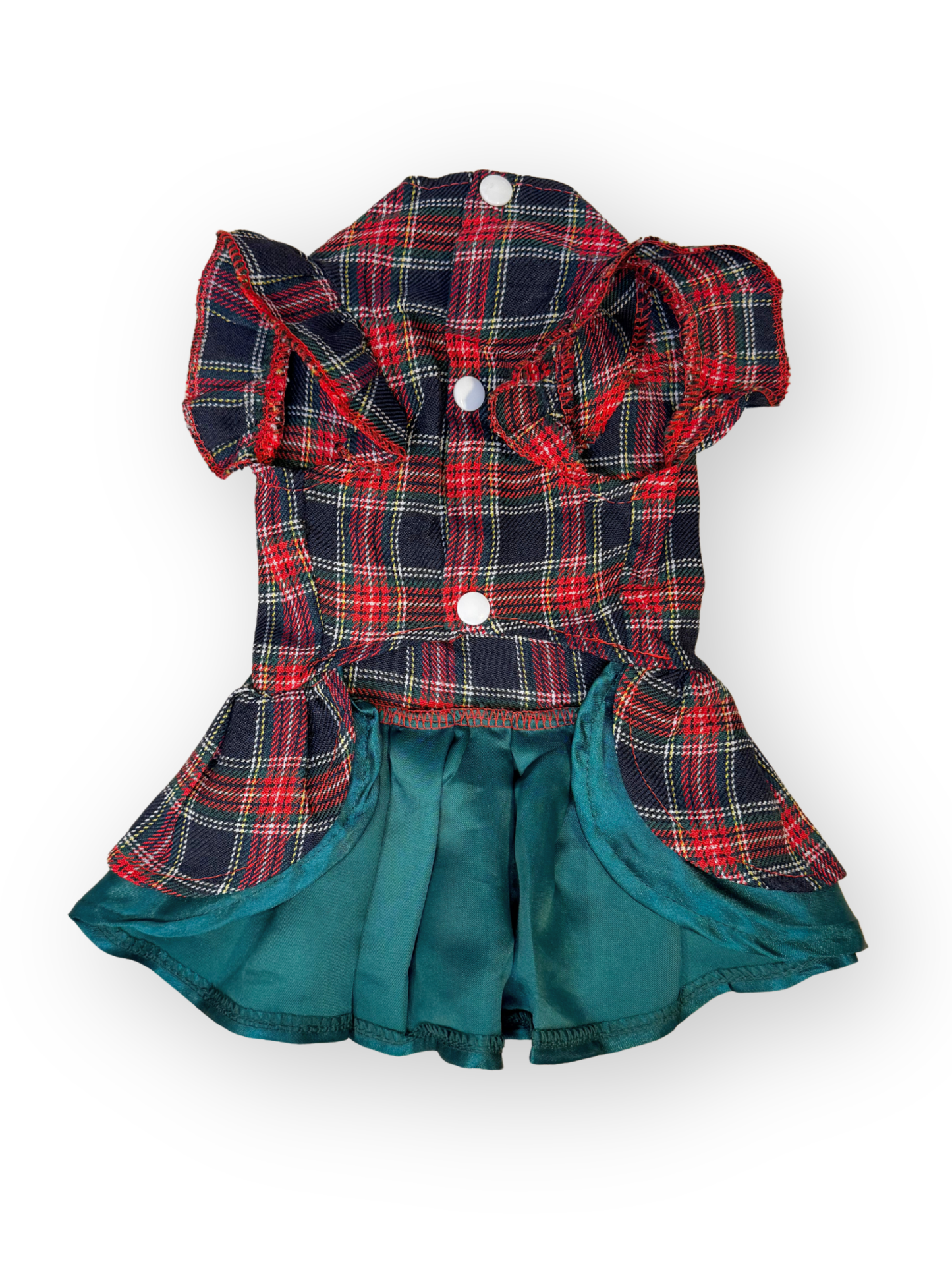 The Pawster Park Avenue Plaid Dress in Blue – ruffled sleeves, layered skirt, oversized bow, front view
