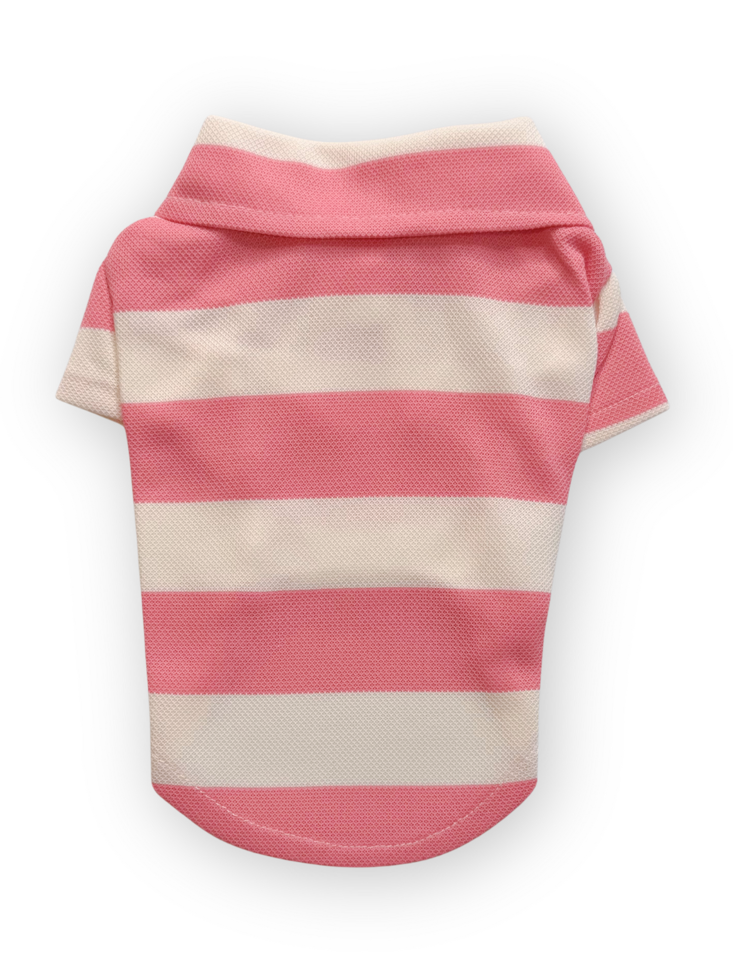 Pink striped Country Club Polo Dog Top with collar and stripe pattern