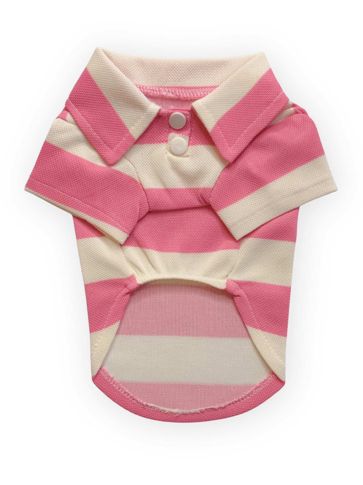 Pink striped Country Club Polo Dog Top with collar and stripe pattern