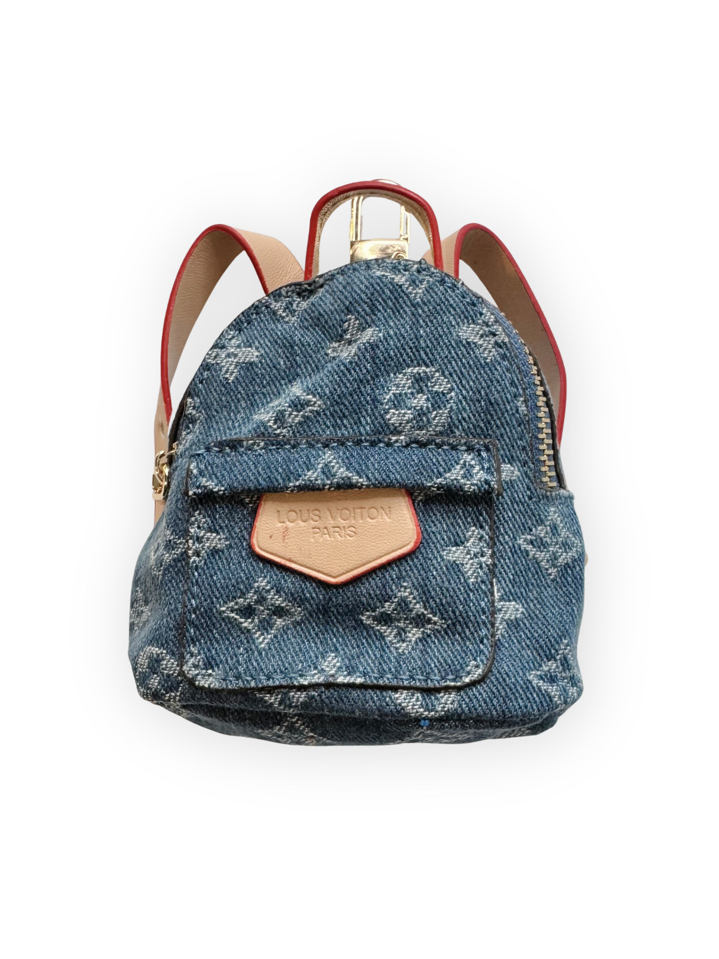Front view of The Pawster Furry Vuiton Backpack Poop Bag Holder, mini backpack style