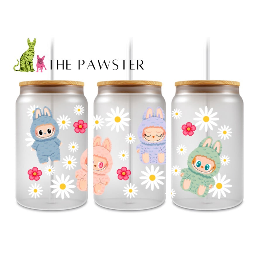 The Pawster Daisy Bunny Plush Double-Sided UV DTF Cup Wrap – Floral Character Inspired Design