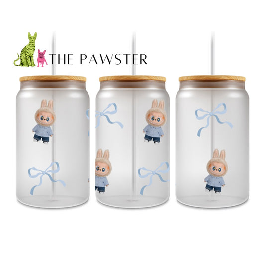 The Pawster Blue Bow Bunny Plush Double-Sided UV DTF Cup Wrap – Character Inspired Design
