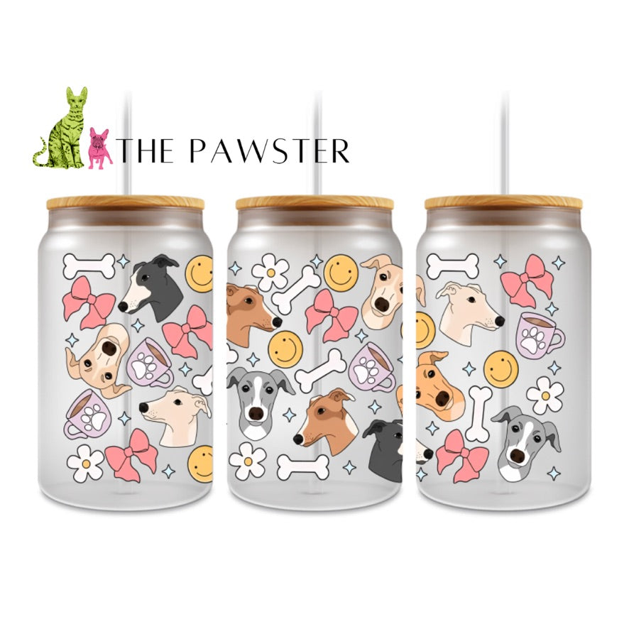 The Pawster Greyhound & Whippet Dog Faces Double-Sided UV DTF Cup Wrap – Dog Mom Design