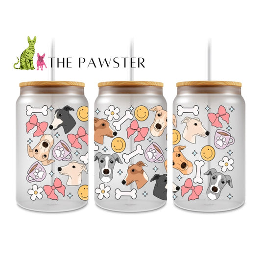 The Pawster Greyhound & Whippet Dog Faces Double-Sided UV DTF Cup Wrap – Dog Mom Design