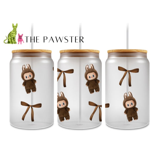 The Pawster Brown labubu Plush Double-Sided UV DTF Cup Wrap – Cute Character Design