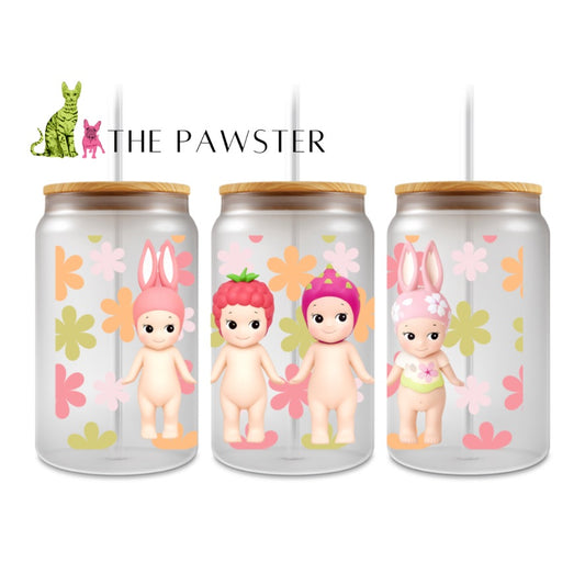 The Pawster Floral Collectible Doll Double-Sided UV DTF Cup Wrap – Angel-Inspired Character Design