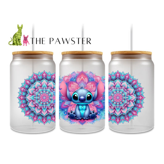 The Pawster Mandala Blue Alien Double-Sided UV DTF Cup Wrap – Character Inspired Design