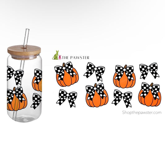 #147 Pumpkins with Checkered Bows 16oz Cup Wrap