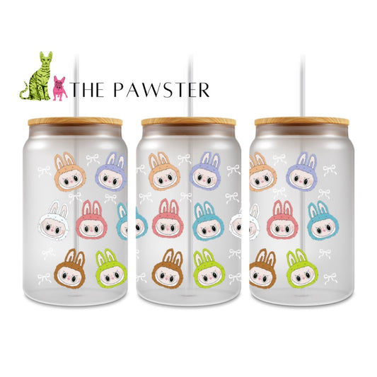 The Pawster Rainbow Bunny Plush Double-Sided UV DTF Cup Wrap – Character Inspired