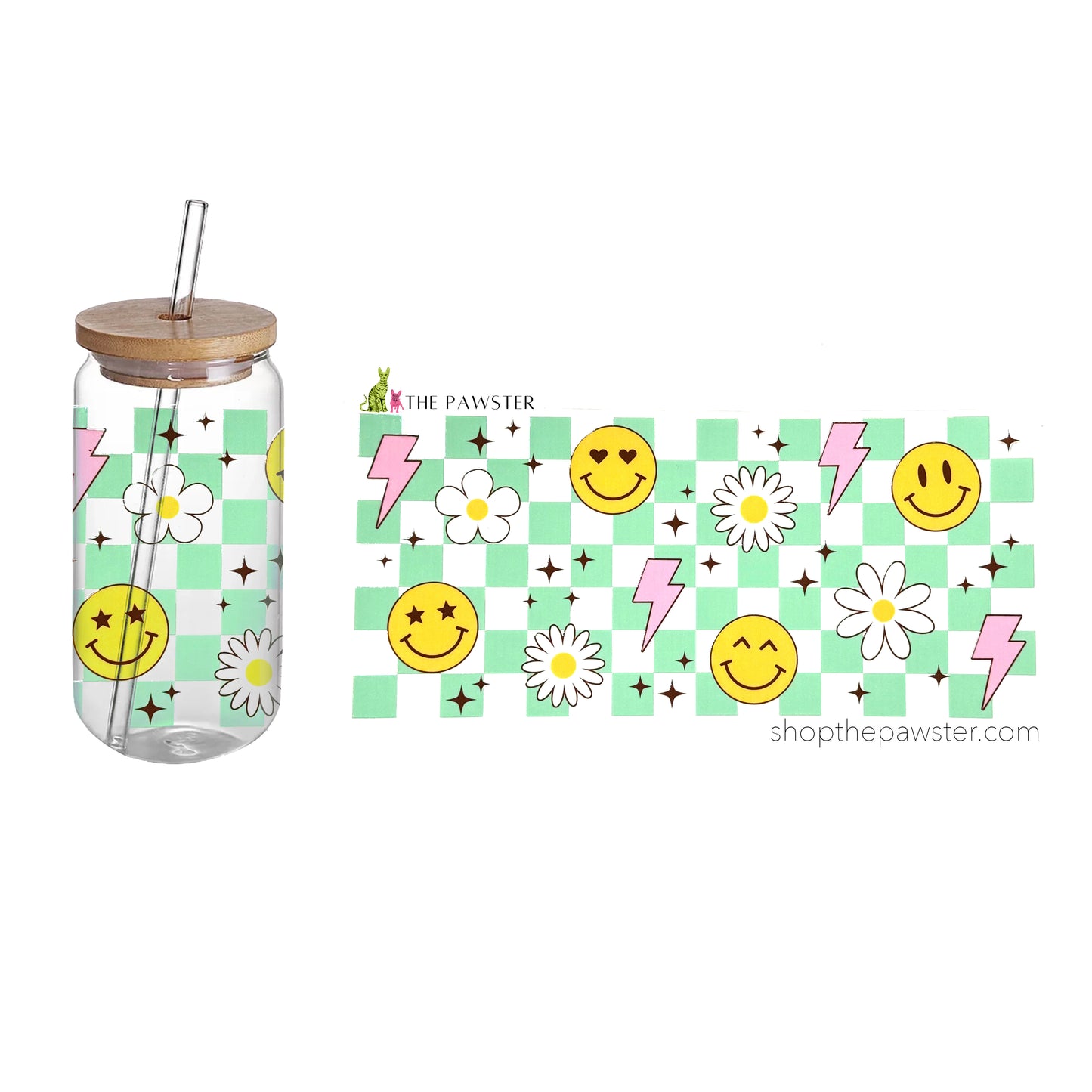 #20 Checkered Smiles & Flowers 16oz Cup Wrap