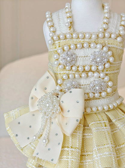 Spring Fling Queen Dress – Yellow Tweed Dog Dress