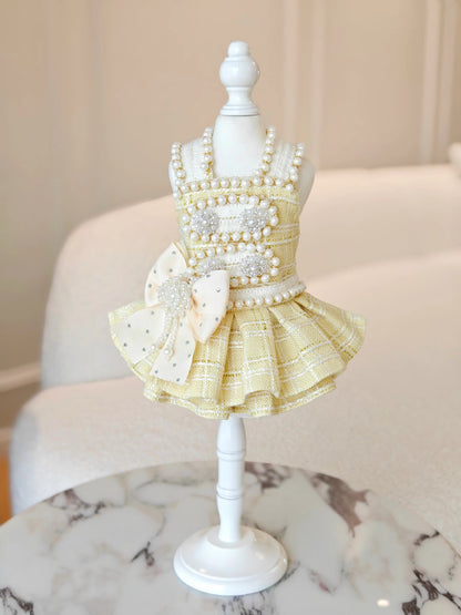 Spring Fling Queen Dress – Yellow Tweed Dog Dress