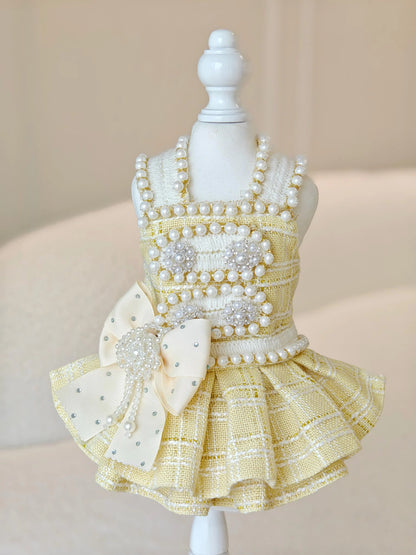 Spring Fling Queen Dress – Yellow Tweed Dog Dress