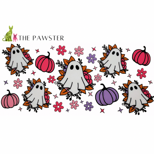 #165 Ghost, Pumpkins and Flowers 16oz Cup Wrap