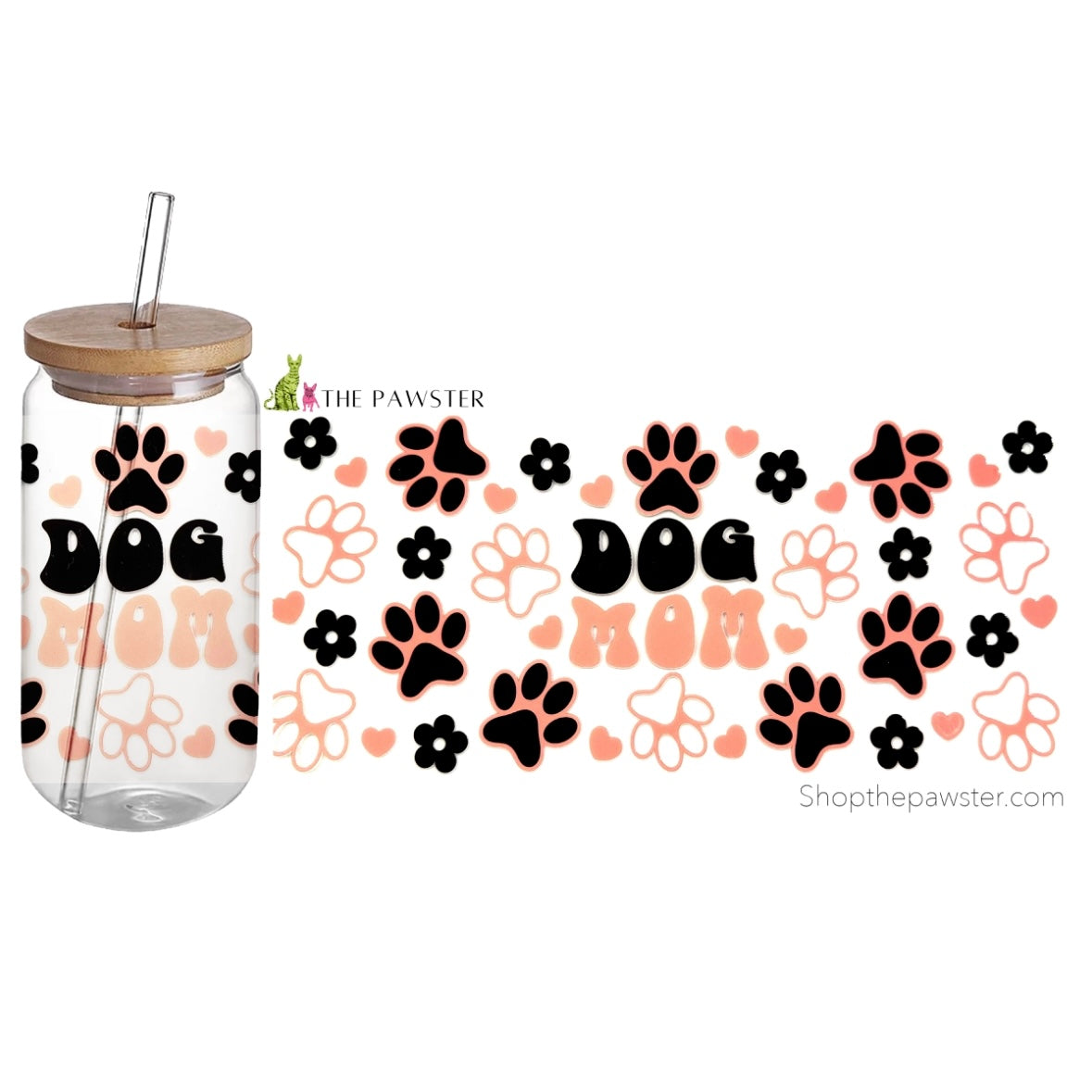 #41 Dog Mom Peach Flowers and Paws 16oz Cup Wrap