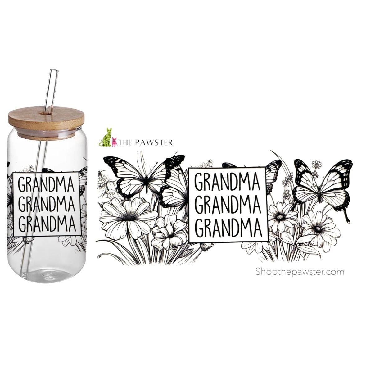 #58 Grandma Flowers & Butterflies 16oz Cup Wrap