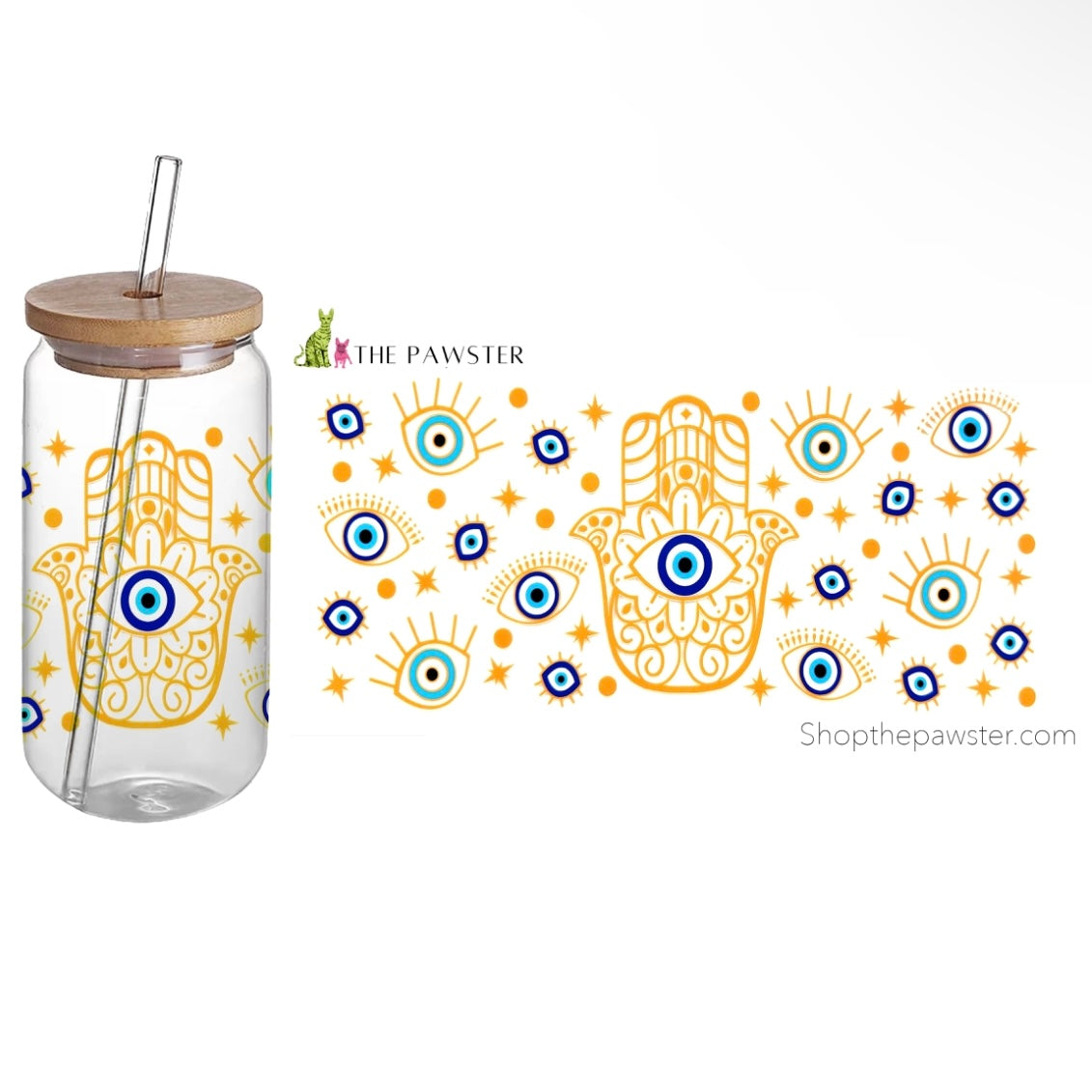 #12 Blue Hamsa Hand & Evil Eye 16oz Cup Wrap