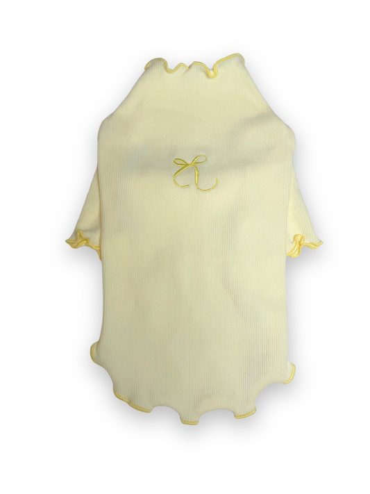 Embroidered Bow Ribbed Top