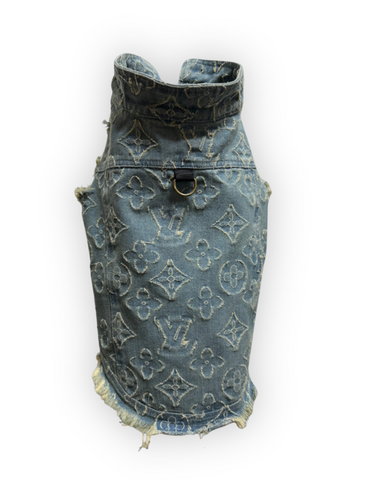 Distressed Button-Down Dog Vest with Collar