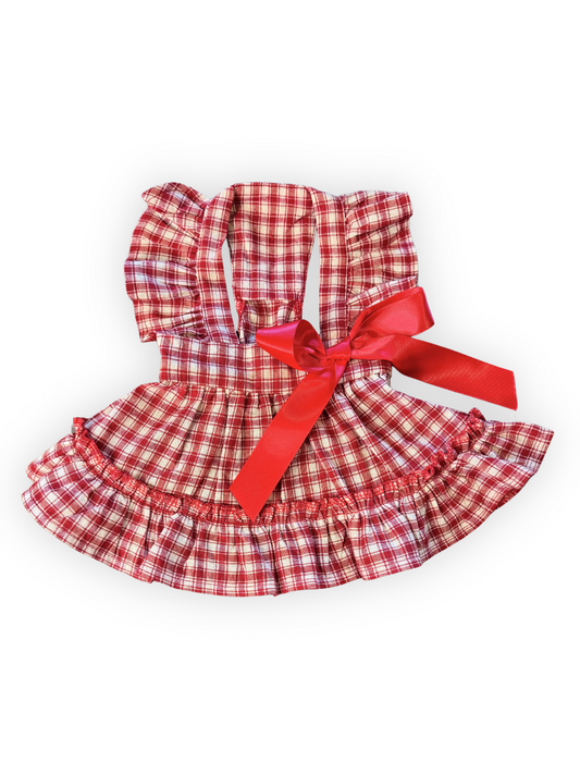 Prep & Posh Dog Dress – Black Plaid Dress with Ruffle Trim & Satin Bow