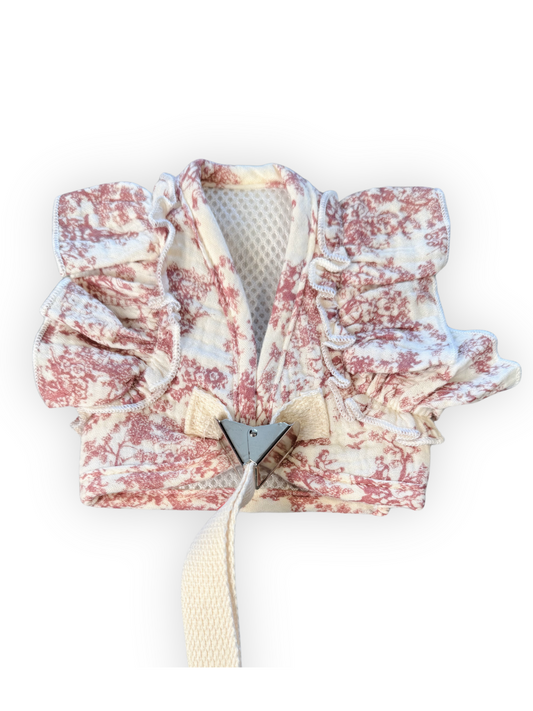 Ruffle & Rue Dog Harness Set – Toile Print Harness with Ruffle Sleeves & Matching Leash