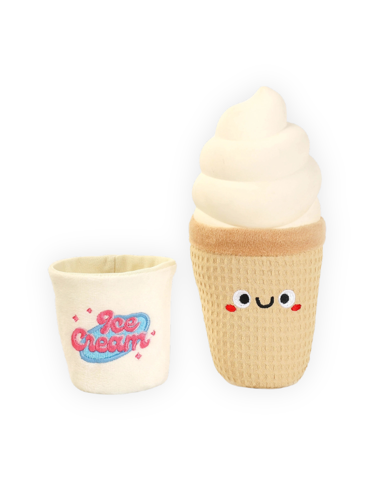 Ice cream plush squeaky dog toy with treat hide sleeve
