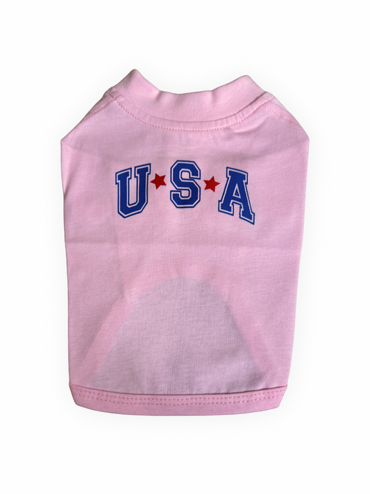Pink USA dog shirt from The Pawster Rodeo Luxe collection