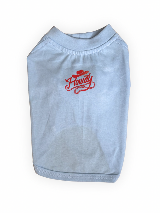 Light blue howdy cowboy dog shirt from The Pawster Rodeo Luxe collection
