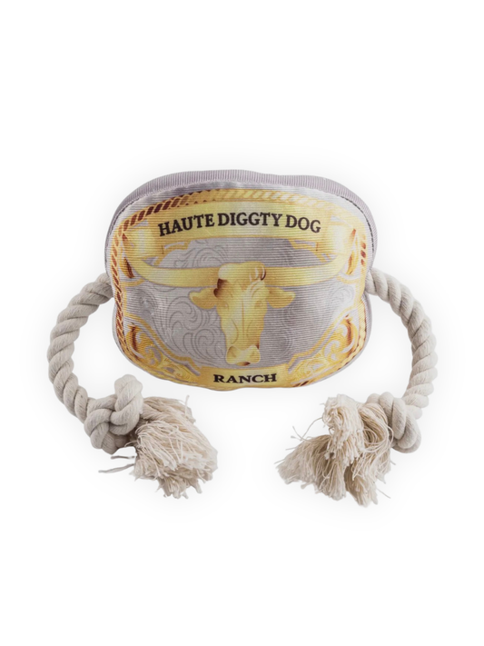 Haute Diggity Dog western belt buckle dog toy with rope sides from The Pawster Rodeo Luxe collection