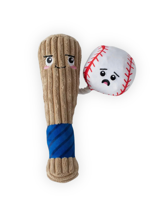 baseball bat plush dog toy with baseball squeaker rope dog toy