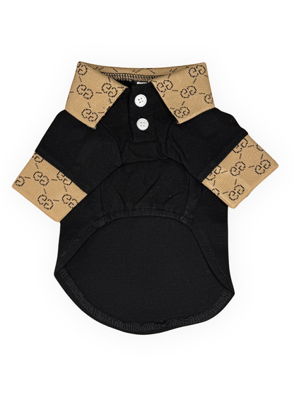lux grrrci dog collar top black front view designer inspired dog polo shirt