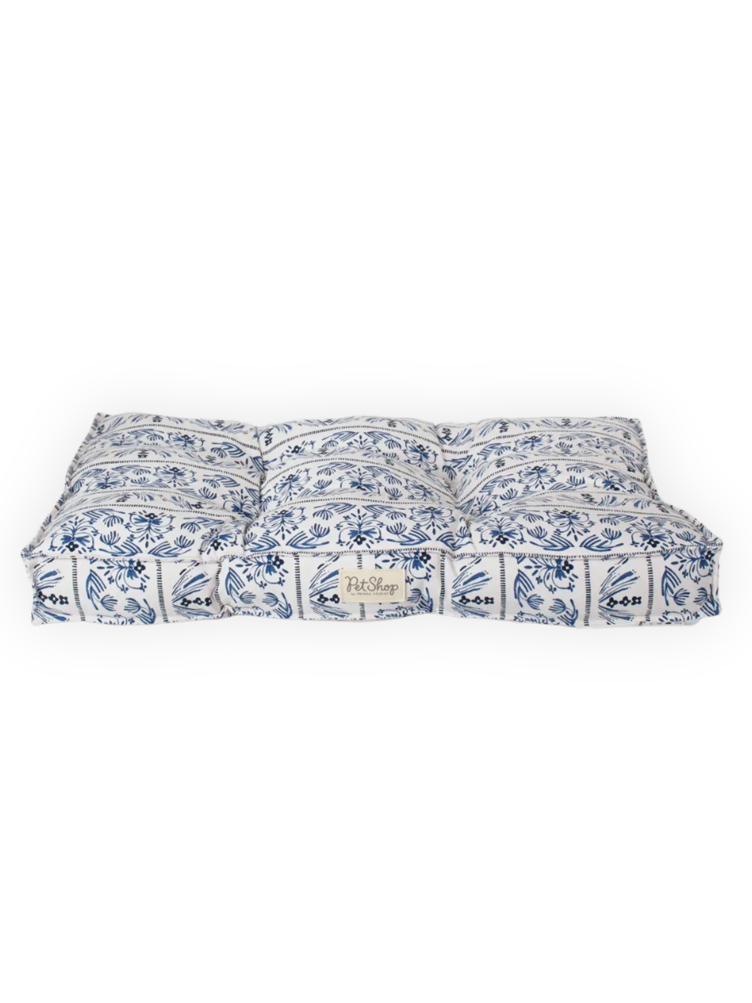 Indigo Vine Dog Bed | Tufted Cotton Canvas Pet Bed