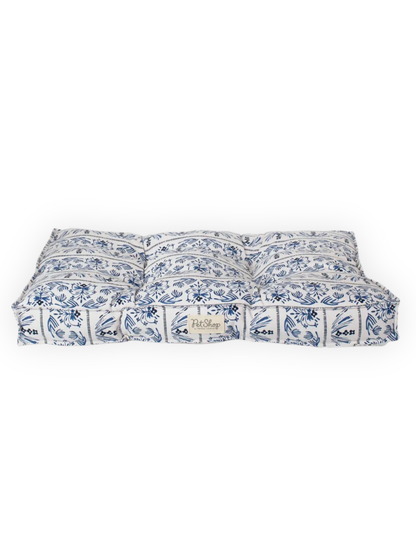 Indigo Vine Dog Bed | Tufted Cotton Canvas Pet Bed