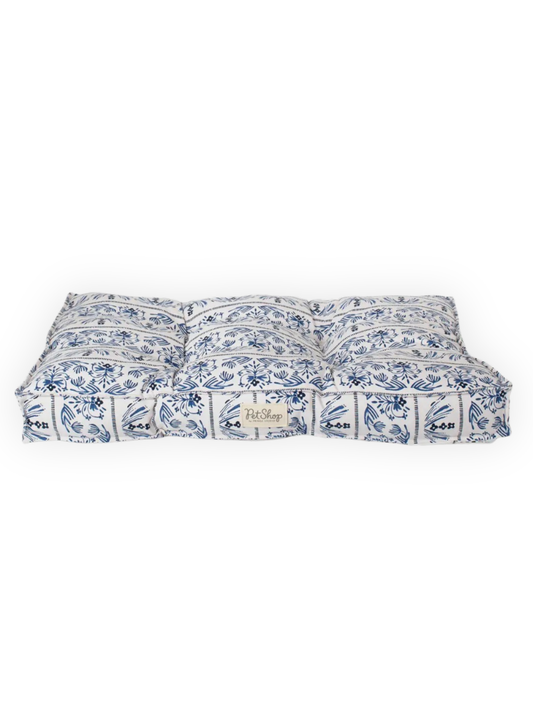 Indigo Vine Dog Bed | Tufted Cotton Canvas Pet Bed