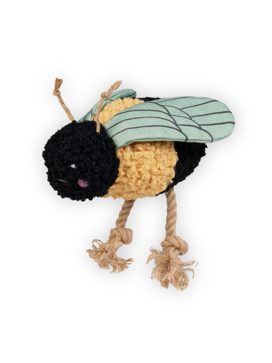 bee plush dog toy with rope legs squeaky crinkle eco friendly dog toy