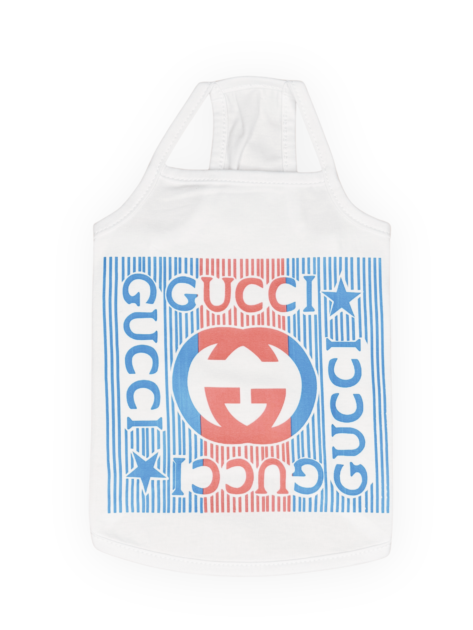 white patriotic dog tank with red and blue star design